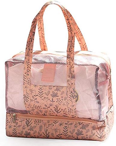 Mesh Beach Tote Bag with Zipper Top and Insulated Picnic Cooler and FREE Bonus Waterproof Cellphone Case (Pink Branch)