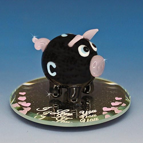 Miniature Collectible Ima Black Pig Glass Figurine Fat Round Sparkling Glitter