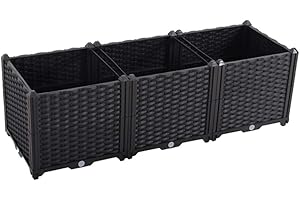 BAOYOUNI Rectangular Raised Garden Bed Kit Plastic Planter Growing Box for Vegetables, Herbs, Flowers & Succulents in Balcony, Patio or Yard, Enjoy Your Farming Life, Black