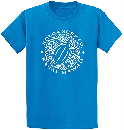 Joe's USA Koloa Surf Hawaiian Turtle Front Logo Heavyweight Cotton T-Shirt - Blue/Sapphire - White Logo, 5X-Large at Amazon