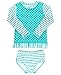 RuffleButts Aqua Striped Polka Long Sleeve Rash Guard Bikini - 2T