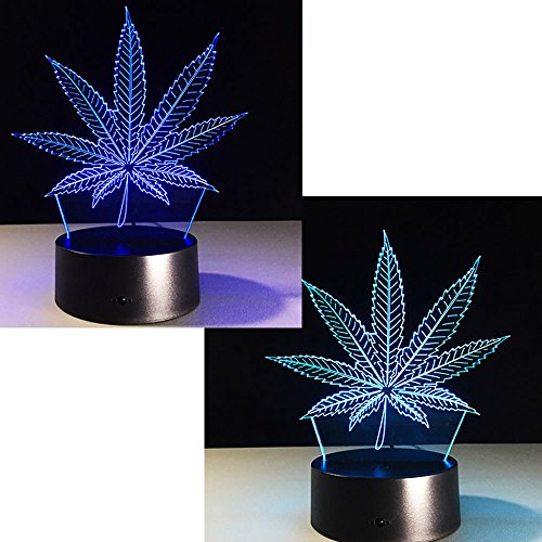 3D Marijuana Leaf LED Table Light - 7 Color Changing Night Light, Battery Powered, Weed Theme