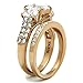 FlameReflection Rose Gold IP Women Wedding Ring Set Three Stone Stainless Steel Emerald Cut Cubic Zirconia Size 5-10 SPJ