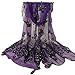 Sanwood Trendy Women Gauze Embroidered Peacock Veil Church Mantilla Scarf Wrap (Dark Purple)