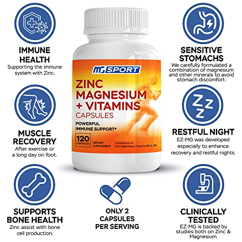 Magnesium Zinc & Vitamins B6, B9, Folic Acid High Absorption for
