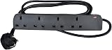 Mercury 4 Gang Extension Lead 2.0m Black UK 13 Amp Rated 4 Socket Power Strip
