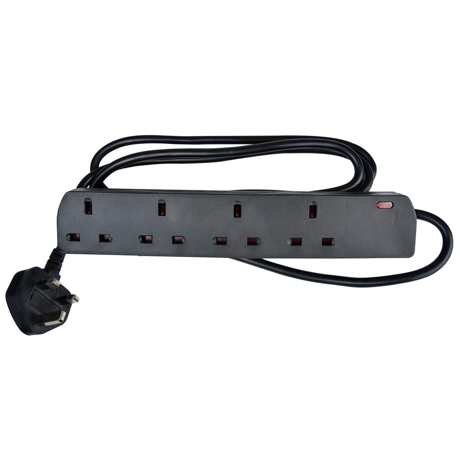 Mercury 4 Gang Extension Lead 2.0 Metre Black UK 13 Amp Rated 4 Socket Extension Lead, 4 Way Power Strip, Wall Mountable Cable Extension for Home or Office use, full Copper Conductor