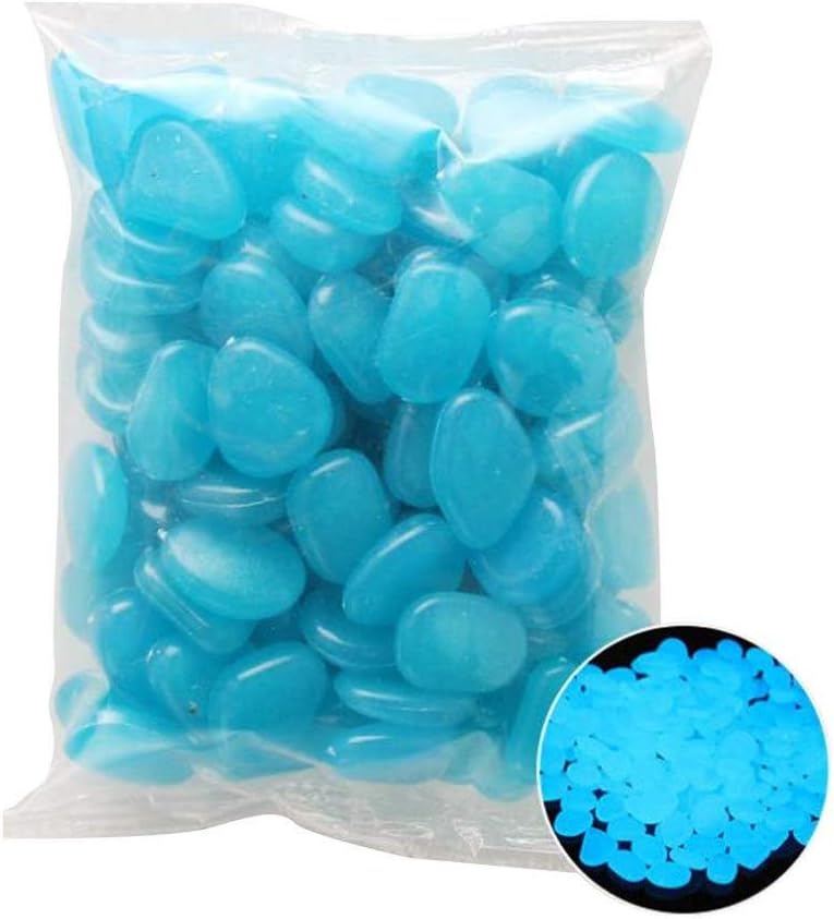 100Pcs Luminous Stones Glow in The Dark Garden Pebbles Rocks for Home Outdoor Walkways Garden Path Patio Lawn Garden Yard Fish Tank Decor (Blue)