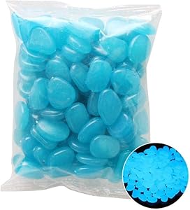 100Pcs Luminous Stones Glow in The Dark Garden Pebbles Rocks for Home Outdoor Walkways Garden Path Patio Lawn Garden Yard Fish Tank Decor (Blue)