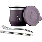 BALIBETOV Yerba Mate Cup – Vacuum Insulated Stainless Steel Gourd with Silicone Cover & Non-Slip Base – Includes 2 Bombillas & Cleaning Brush – Unique Design, Easy to Clean