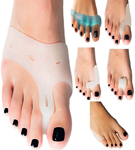 Foot Pain slowing you down ? This Bunion Corrector, Hammer Toe Separators - Pad and Relief Protector Sleeves Kit Treat Hallux Valgus, Crooked Toe and Tailors Bunions. Reverse or Postpone Surgery!