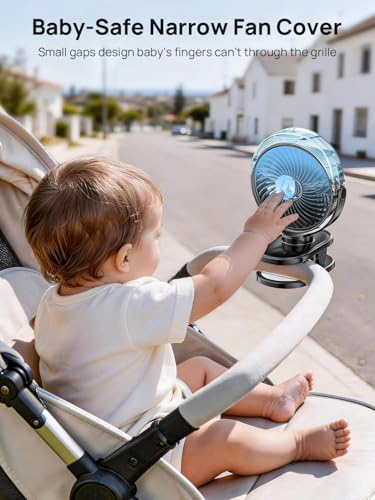 Clip Fan with Water Cooling, 6000 mAh Fan Battery Rechargeable, Mini Portable USB Table Fan with 4 Wind Levels, Quiet Small Ceiling Fan, Ideal for Prams, Home, Office, Outdoor