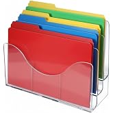 Azar Displays 250099 Three Tier File and Brochure Desktop Wall Organizer Holder with Dividers, Brochure Display Stand, Acrylic File Holder, Clear, 8.5" x 11"