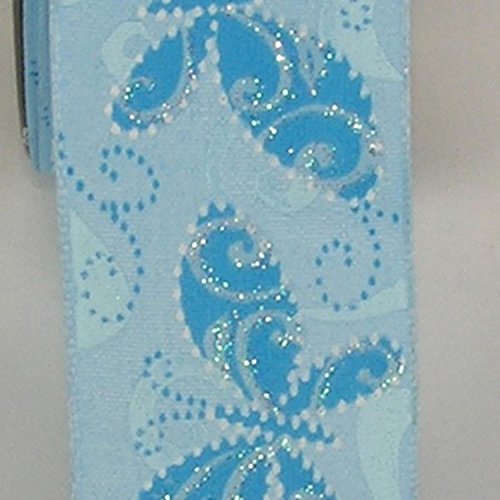 Blue Butterfly Print Taffeta Wired Craft Ribbon 1.5