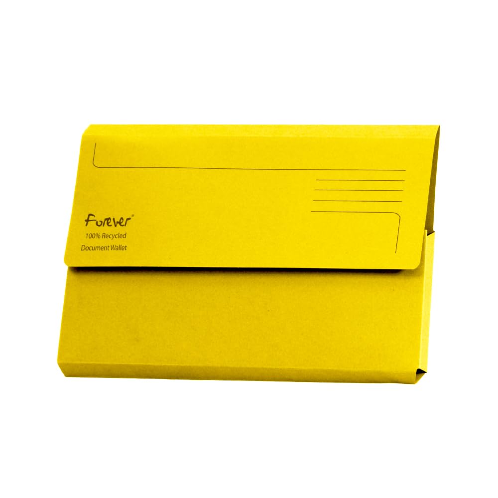 Exacompta Forever Document Wallets - Perfect for Storing Documents - Recycled 290 gsm Board - 34.5 x 24.5 cm in Size - A4/Foolscap - Yellow - Pack of 25.