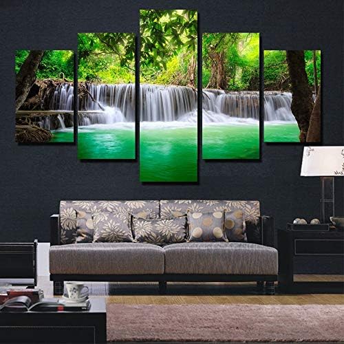 Henypt Mural 5 pieces canvas printing waterfall landscape picture wall art living room bedroom decoration (frameless),40x60cmx2 40x80cmx2 40x100cmx1