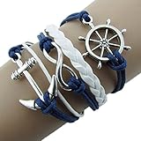 Susenstone®Bracelet Nautical Rudder Anchor Blue Leather Rope Bangle