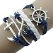 Susenstone®Bracelet Nautical Rudder Anchor Blue Leather Rope Bangle