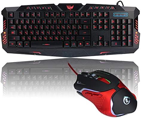 Veepola USB Wired Discoloration Russian Version of The Game Keyboard + Gaming Mouse