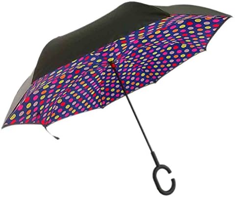 MACOX Reverse Folding Umbrella,Compact Double Layer Inverted Strip Safety Travel Car Umbrella - Anti-uv Sun And Rain Umbrellas (Colorful dot)