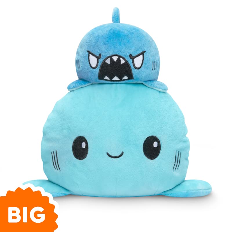 TeeTurtle - Original Reversible Big Shark Plushie - Blue - Huggable and Soft Sensory Fidget Toy Stuffed Animals That Show Your Mood