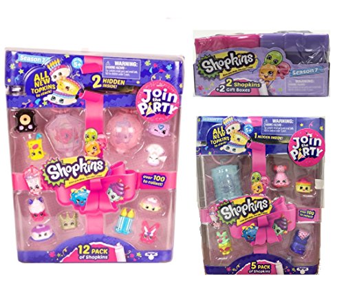 Shopkins season 7 Gift Bundle - 12 Pack, 5 Pack, 2 Pack, Including Blizy Flashlight Keychain