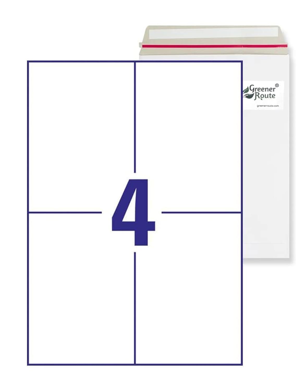 [Pack of 100 (400 Labels)] Greener Route™ 4 Labels per A4 Sheet 105x148.5mm, Square Corner, self Adhesive, Pure White- Easy to Peel - FSC Certified - Multi-Purpose (Laser, Copier, Inkjet)