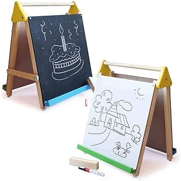 Shumee Wooden 3-in-1 Double Sided Black & White Table Top Easel Board(2 Years+) - Write, Draw & Paint