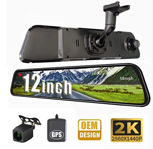 NikoMaku Mirror Dash Cam Front and Rear Backup Camera 12 Inch Screen for Cars GPS 2K Resolution Full Touch Screen Rear View Mirror Camera 170° Wide Angle Dual Lenses Waterproof AS-3 Pro Max