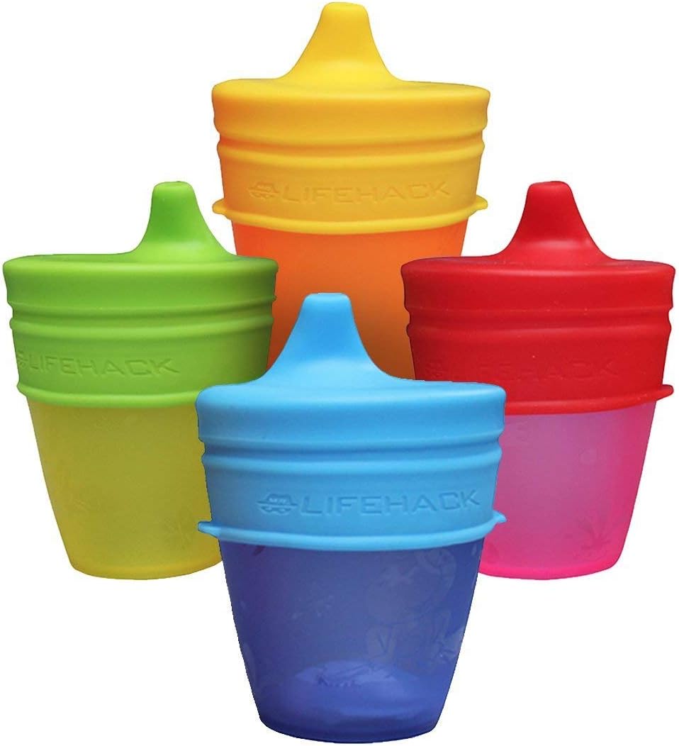 MrLifeHack Sippy Cup Lids - (4 Pack) - Makes Any Cup Or Bottle Spill Proof - BPA Free Leak Proof Silicone