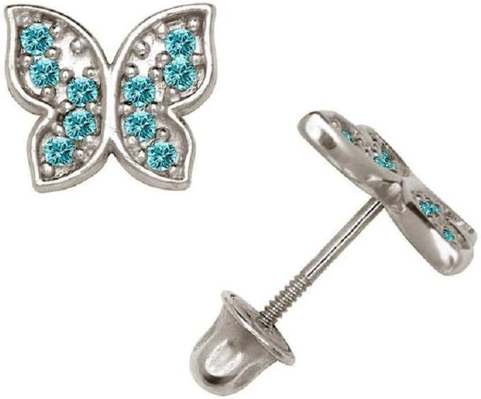 Gomesjewels 0.25 Ct Created Round Cut Gemstone 925 Sterling Silver 14K White Gold Finish Butterfly Shape Stud Earrings for Women's & Girl's