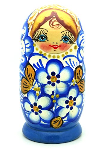 Russian Nesting Doll Matryoshka Gzhel style Hand Painted Nesting Doll set of 5