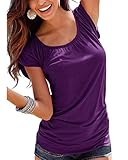 Coutgo Women Round Neck Top Solid Short Sleeve T Shirt Tunic Blouse
