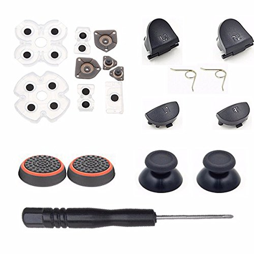 For Dualshock 4 PS4 Controller L1 R1 L2 R2 Trigger Springs Buttons + 2 Joystick Thumb Sticks + 1 Set Conductive Rubber+ 2 x Springs +Joystick Silicone Caps