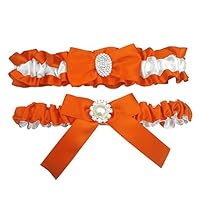 Kirmoo Bridal Garter Belt Set Royal Blue and White Wedding Keepsake Toss Garters (Orange and White)