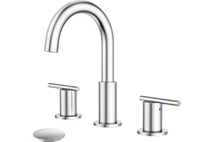 Bathroom Faucets for 3 Hole Sinks, Hurran 8 Inch Brushed Nickel Double Handle Bathroom Sink Faucet with 360° Rotating Spout & Pop-Up Drain, Widespread Faucet Suitable for Vanity, RV & Outdoor Sinks