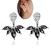 Lady Clear Crystal Leaf Feather Ear Jacket Earrings Back Ear Cuffs Stud Earrings for Women SUNSCSC (Black & Silver)