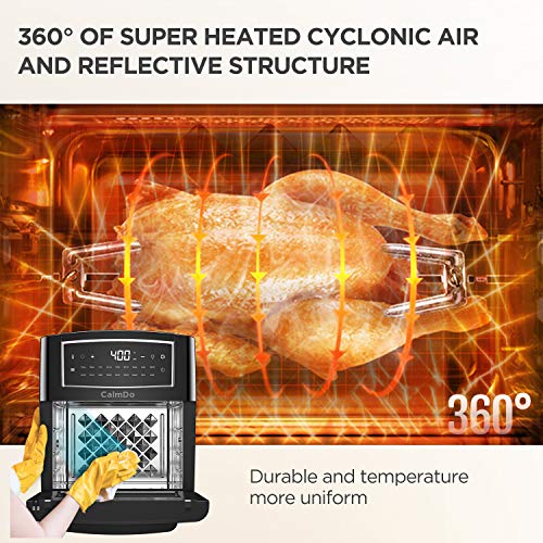 CalmDo Air Fryer Toaster Oven 12.7 Quarts, Rotisserie, Dehydrator, Convection Oven, 18 functions to Fry, Roast, Dehydrate, Bake, Reheat, 10 Accessories & Recipe Included, Black - Thumbnail 6
