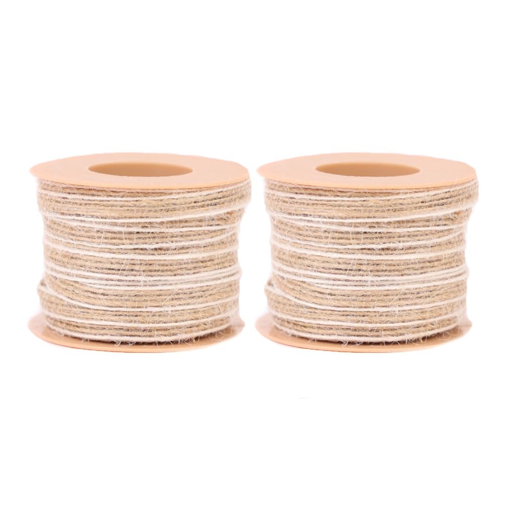 2 Rolls Jute Hessian Ribbon 6 mm x 10 m Beige Jute Ribbon with Lace Linen Ribbon Natural Vintage Gift Ribbon Jute Hessian Ribbon Rustic Decorative Ribbon for Wedding DIY Crafts Packaging