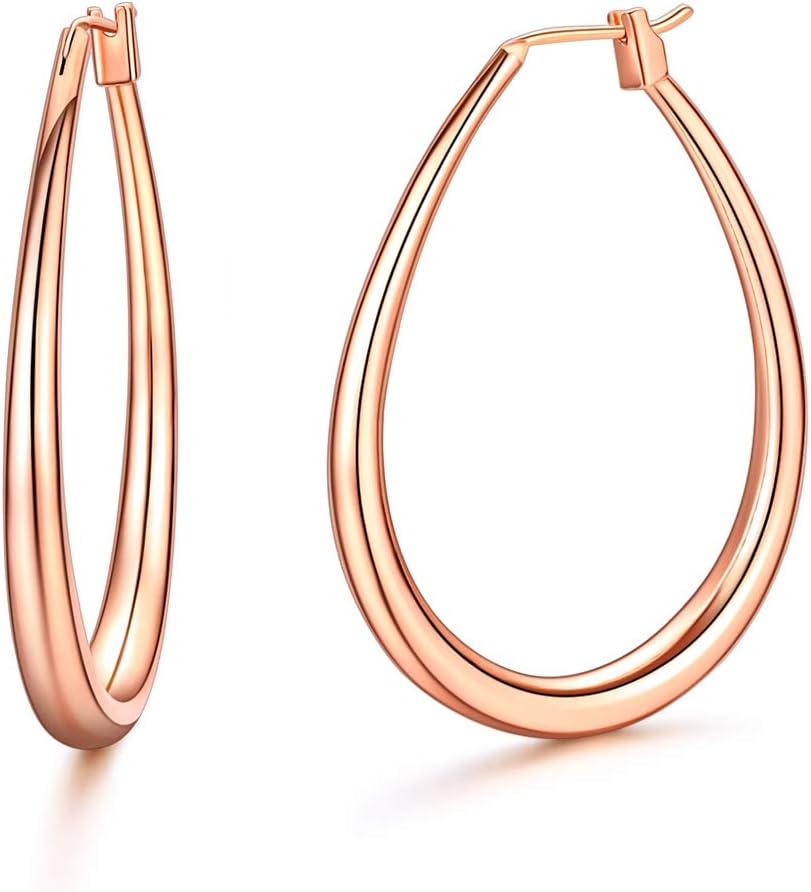 Hoop Earrings Oval Thick Loop Hoops 18K Rose Gold Plated Chunky Hoop Earring for Women Girl
