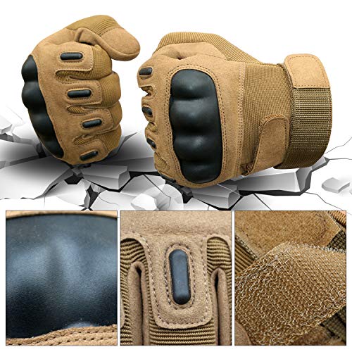 ANTARCTICA Tactical Gloves Military Hard Knuckle Combat Gloves Motorcycle Cycling Training Army Shooting Outdoor Gloves (Brown Full Finger, XL) - Thumbnail 3