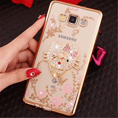 Galaxy C7 Case,Secret Garden Butterfly Floral Bling Swarovski Rhinestone Diamond Rotating Ring Stand Holder Case for Samsung Galaxy C7(Gold-Pink KT)