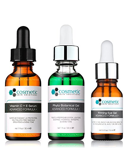 Vitamin C+E Serum + Phyto + Botanical Gel + Firming Eye Gel Advanced Formula +. Prevent / Lighten & Hydrate / Firm Eyes - 3 Combo Pack - 1 fl oz / 30 ml each.