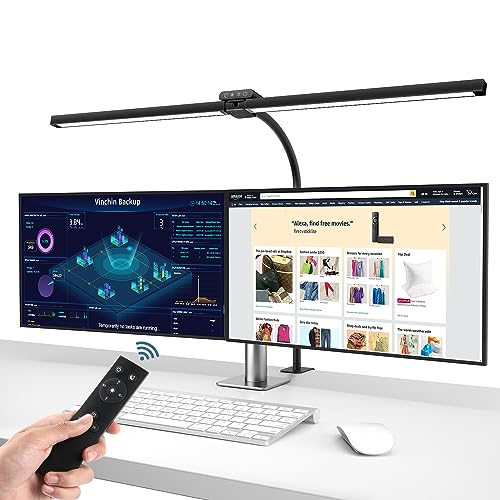 brightower Doppelkopf Schreibtischlampe LED Dimmbar, 24W 80CM Schreibtischlampe klemmbar für Homeoffice, Augenschutz Tageslichtlampe mit Fernbedienung
