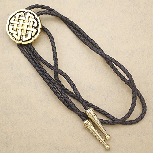 RechicGu Vintage Gold Western Celtic Trinity Cross Knot Leather Rodeo Wedding Necktie Bola Bolo Tie - Thumbnail 2