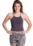 Dark Gray Woman String Neck Halter Crop Top