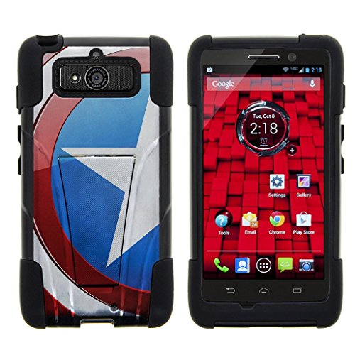 MINITURTLE Case Compatible w/ Motorola Droid Mini Stand Case, Droid Mini Shell, XT1030 Case [STRIKE IMPACT] Bumper Hard Shell Case Dual Action Silicone Cover w/ Stand American Shield Flag