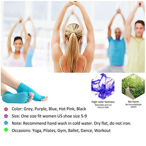 Echolife 4 Pairs Yoga Socks with Grips Non-Slip Toeless Low Cut Pilates Ballet Barre Socks Non-Skid Sticky Grip Sock for Girls Womens (Solid Half Toe)