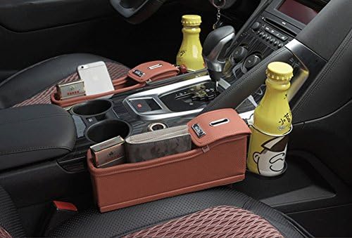 Hever Car Seat Catcher and Gap Filler - Side Pocket Organizer Between Seat &amp; Console - Premium PU Leather Interior Car Accessories (Brown)