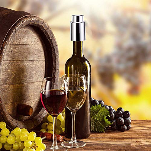 Vacuum Wine Stoppers, Stainless Steel Wine Saver w/Corkscrew, Reusable Wine Bottle Preserver, Durable Wine Bottle Stoppers Sealer Great for Wine Lovers Drinkers (Silver, 2PCS)